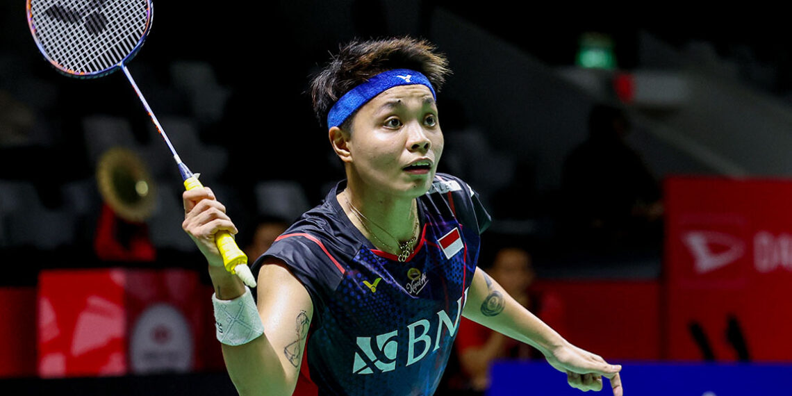 Apriyani Rahayu beraksi di Indonesia Masters 2024.