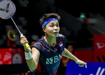 Apriyani Rahayu beraksi di Indonesia Masters 2024.