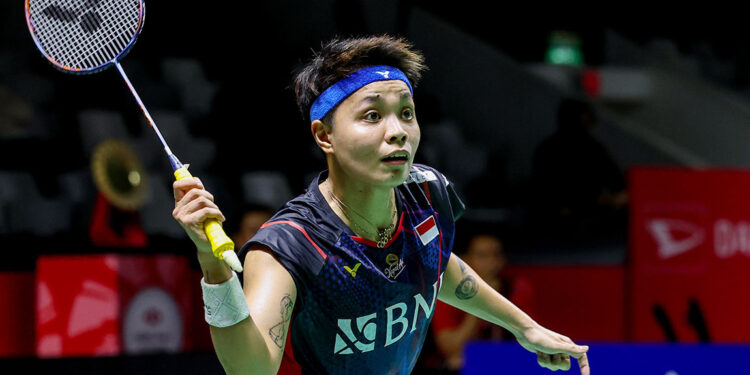 Apriyani Rahayu beraksi di Indonesia Masters 2024.