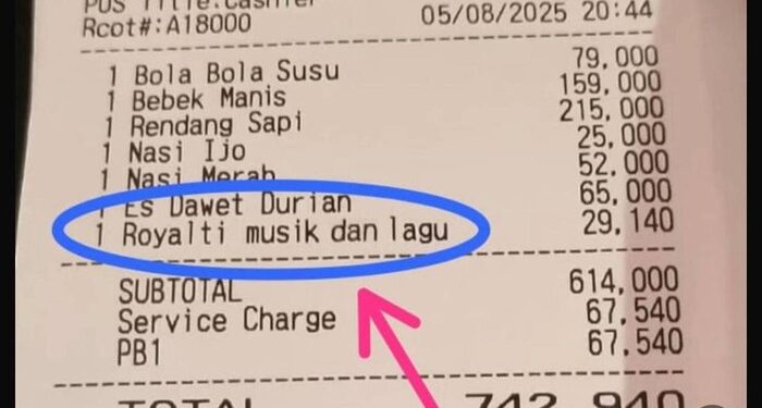 Viral Struk Restoran Ada Biaya Royalti Musik Rp 29 Ribu, Ini Faktanya 1 royalti