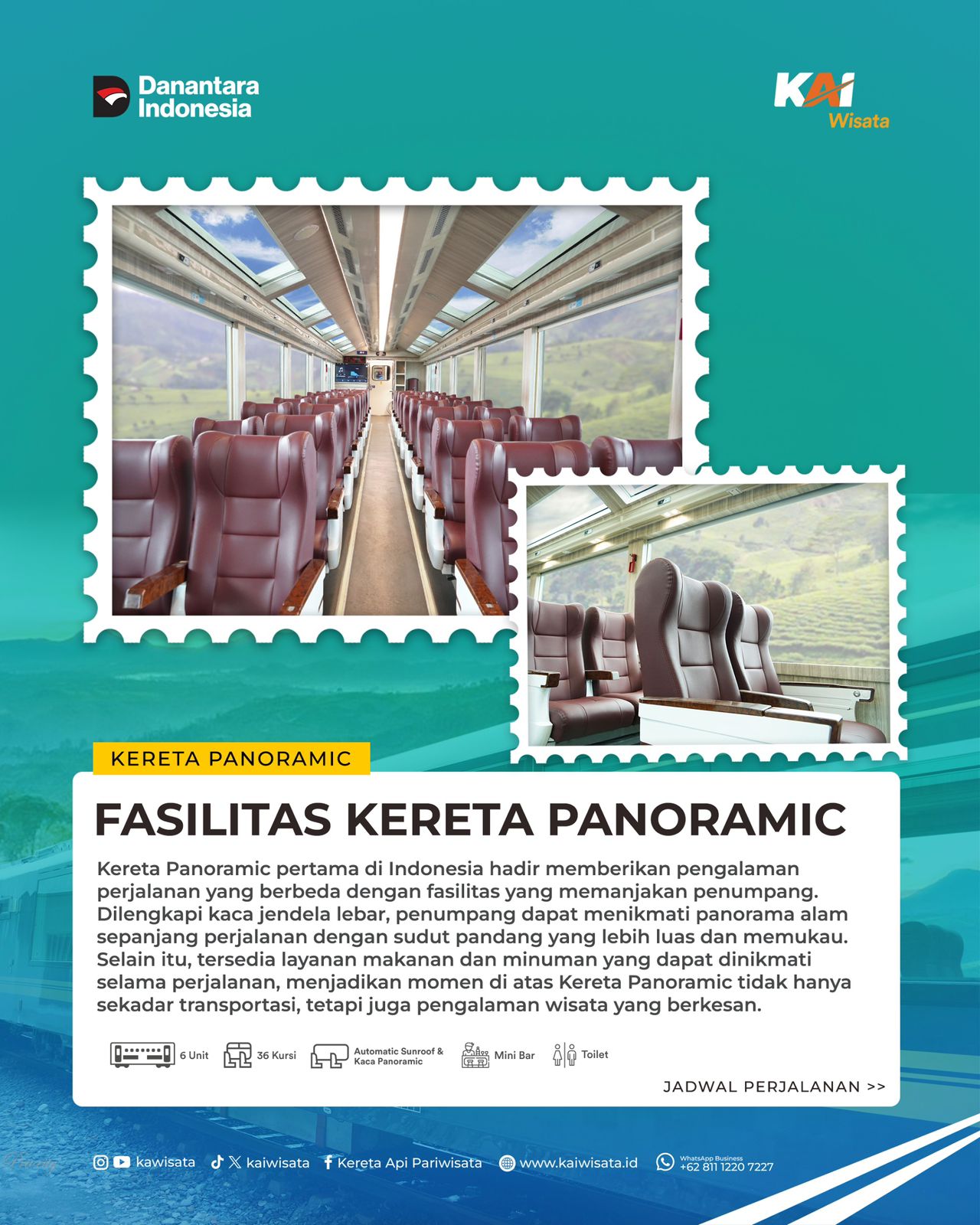 Fasilitas Kereta Panoramic - KAI Wisata Kembalikan Rangkaian Perjalanan Kereta Priority, Parahyangan, & Pangandaran Menggunakan Kereta Panoramic