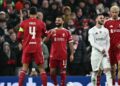 KEMENANGAN TELAK: Mohamed Salah merayakan golnya saat menjamu Qarabag pada matchday 8 league phase Liga Champions 2025/2026 di Anfield, Liverpool, United Kingdom, Kamis (29/1/2026) dini hari. (Foto Ilustrasi: ESPN)