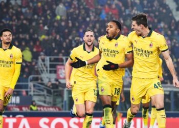 AKSI SELEBRASI: Christopher Nkunku merayakan golnya di laga Bologna vs AC Milan pada Rabu (04/02/2026). (Foto: Dok/(c) Massimo Paolone/LaPresse via AP Photo)