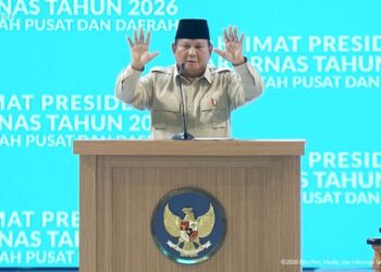 PERANG DUNIA 3: Presiden Prabowo Subianto memberikan taklimat dalam Rapat Koordinasi Nasional (Rakornas) Pemerintah Pusat dan Daerah 2026 di Sentul International Convention Center (SICC), Kabupaten Bogor, Jawa Barat pada Senin (2/2/2026).(Foto: Dok/Sekretarian Negara)