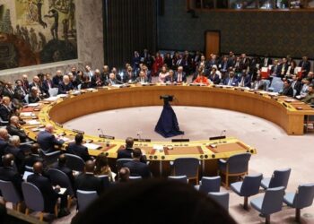 TUNDA RAPAT: Suasana rapat Dewan Keamanan Perserikatan Bangsa-Bangsa (DK PBB). (Foto Ilustrasi: Getty Images via AFP/SPENCER PLATT)