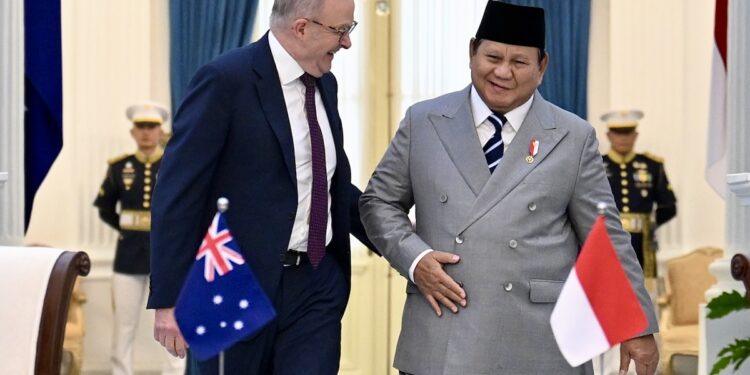 ISU PERANG: Presiden Republik Indonesia Prabowo Subianto menerima kunjungan kerja Perdana Menteri (PM) Australia Anthony Albanese di Istana Merdeka, Jakarta Pusat, pada Jumat (6/2/2026). (Foto Ilustrasi: Dok/BPMI Setpres).