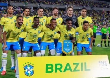 AMBISI BESAR: Para pemain Brasil berpose sebelum pertandingan persahabatan internasional melawan Kroasia pada Selasa (31/3/2026). (Foto: (c) AP Photo/Kevin Kolczynski)