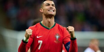 PIMPIN SKUAD: Cristiano Ronaldo melakukan selebrasi usai mencetak gol. (Foto: Getty Images/Rafal Oleksiewicz)
