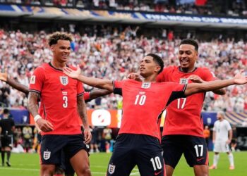BABAK GUGUR: Selebrasi gol Jude Bellingham usai mencetak gol pada laga Inggris lawan Panama di Piala Dunia 2026. (Foto: (c) AP Photo/Steve Luciano)