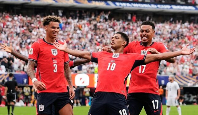 BABAK GUGUR: Selebrasi gol Jude Bellingham usai mencetak gol pada laga Inggris lawan Panama di Piala Dunia 2026. (Foto: (c) AP Photo/Steve Luciano)