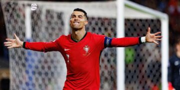 AKSI SELEBRASI: Pemain Portugal, Cristiano Ronaldo, melakukan selebrasi dalam satu pertandingan. (Foto Ilustrasi: Shutterstock)