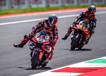 NAIK PERINGKAT: Aksi pebalap Ducati, Marc Marquez, dalam satu momen balapan. (Foto Ilustrasi: Dok./Ducati Corse)
