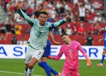 AKSI SELEBRASI: Ekspresi Cristiano Ronaldo usai mencetak gol penyama kedudukan di laga Portugal vs Kroasia pada Jumat (3/7/2026). (Foto:(c) AP Photo/Stephanie Scarbrough)