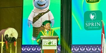 KESEHATAN PEREMPUAN: Ketua Umum Pengurus Pusat (PP) POGI Prof. Dr. dr. Budi Wiweko memberikan sambutan pada PIT POGI XXVIII Banten 2026 di Nusantara International Convention Exhibition (NICE) PIK 2, Banten, pada 16–22 Juli 2026. (SHANTY AULIA/KORANINDOPOS.COM) 
