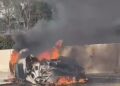 Mobil Subaru Terbakar Usai Tabrak Truk di Tol Serpong-Cinere, Dua Pengemudi Luka Berat