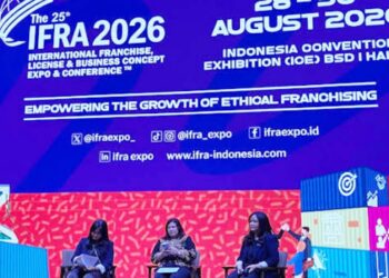 AJANG BERGENGSI: Konferensi pers menjelang International Franchise, License, and Business Concept Expo and Conference (IFRA) 2026 yang akan berlangsung di ICE BSD Hall 7, Kabupaten Tangerang, Banten, pada 28–30 Agustus 2026. (FOTO: HARIS SUNANDAR/KORANINDOPOS.COM)