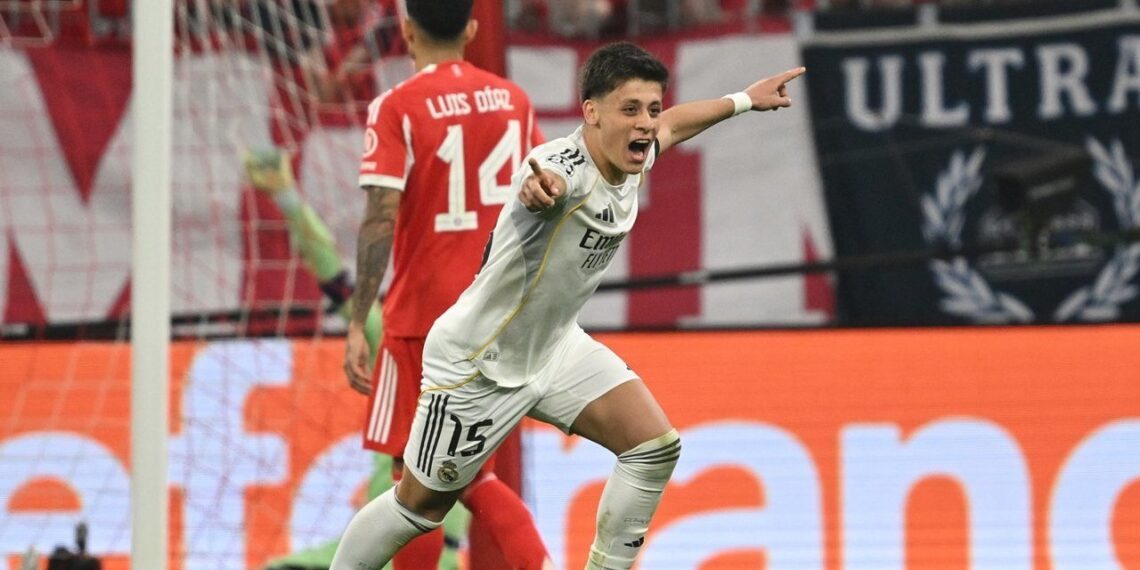 Mourinho Maksimalkan Arda Guler di Lini Hubung Real Madrid 1 MAKSIMALKAN POTENSI: Selebrasi Arda Guler dalam laga Bayern Munchen vs Real Madrid di leg kedua perempat final Liga Champions 2025/2026 pada Kamis (16/4/2026). (Foto: (c) AP Photo/Lennart Preiss)