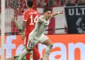 MAKSIMALKAN POTENSI: Selebrasi Arda Guler dalam laga Bayern Munchen vs Real Madrid di leg kedua perempat final Liga Champions 2025/2026 pada Kamis (16/4/2026). (Foto: (c) AP Photo/Lennart Preiss)
