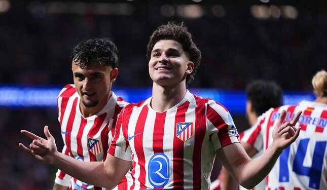 Atletico Madrid Tutup Ruang Negosiasi Untuk Jual Julian Alvarez 1 PEMAIN ANDALAN: Selebrasi penyerang Atletico Madrid, Julian Alvarez, usai mencetak gol ke gawang Arsenal di leg pertama semifinal Liga Champions pada 30 April 2026. (Foto: (c) AP Photo/Manu Fernandez)