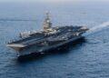 KAPAL PERANG: Kapal Induk USS Abraham Lincoln menuai sorotan publik setelah tujuh tentara AS yang merupakan kru kapal tersebut dilaporkan tewas karena saling berkelahi. (Foto: AFP/HO)