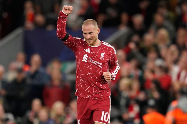 Alexis Mac Allister Curhat Soal Nasib Kontraknya di Liverpool 1 PERPANJANGAN KONTRAK: Selebrasi Alexis Mac Allister usai membobol gawang Atletico Madrid pada Kamis (10/9/2026). (Foto: (c) AP Photo/Dave Thompson)